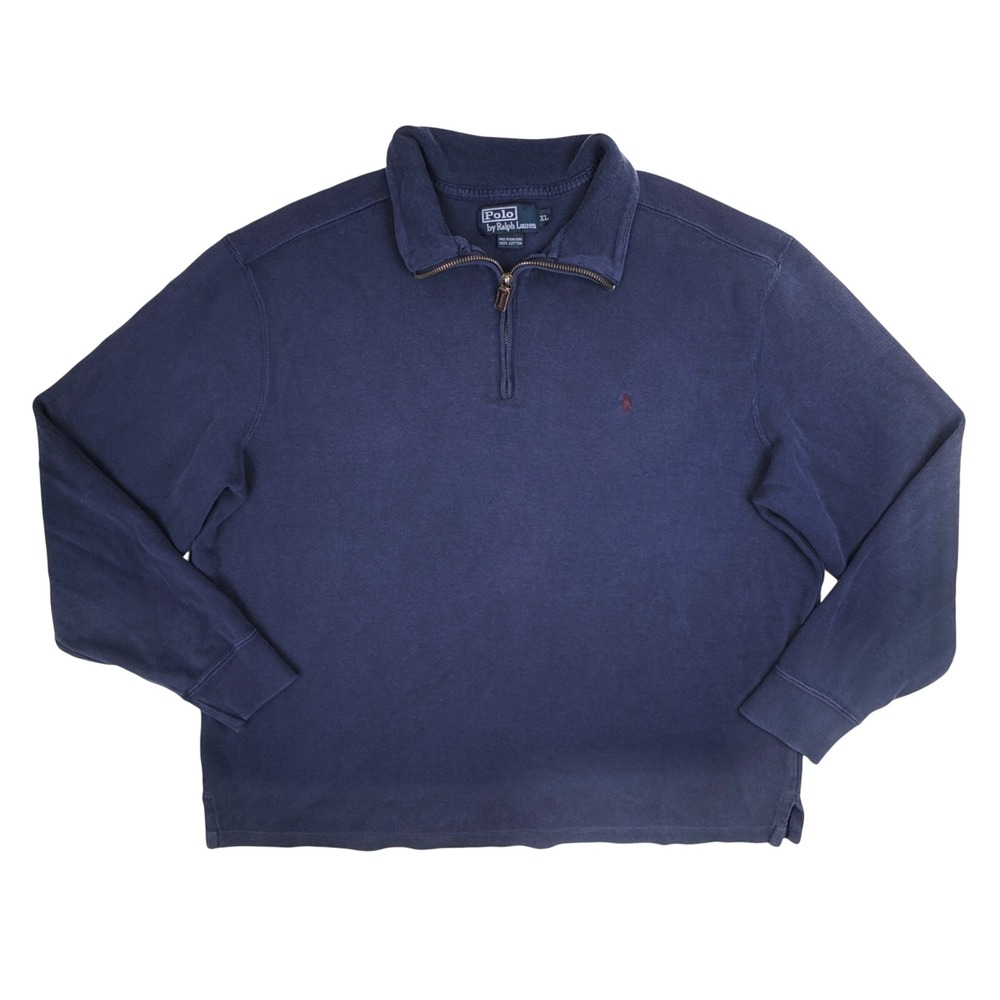 Vintage Polo Ralph Lauren Estate Ribbed Quarter Zip Pullover Navy Blue Men's XL